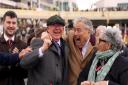 Sir Alex Ferguson, owner of Monmiral, celebrates winning the Pertemps Network Final, which was ridden to victory by Harry Cobden on day three of the 2024 Cheltenham Festival at Cheltenham Racecourse.