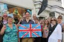 BID: Mayor Philip Vial joins Shipston traders to fly a handmade gingerbread flag to mark the town’s entry.