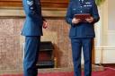Former Ilkley Grammar School student, Sgt George Denman, left, is presented with an RAF award by Air Vice Marshal Stuart Atha