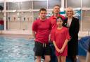 Evesham Swimming Club head coach Graham Begley (left) and chairman Rob Harrison with Evesham Leisure Centre manager Kay McBride and club para-swimmer Evie Wu, 11. Picture: GEORGE GRIFFITHS/RIVERS FITNESS