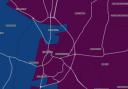 RATE: The latest coronavirus hotspot map for Evesham with the areas seeing the highest infection rates highlighted in purple and dark blue