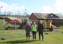 L-R Cllr Rob Adams, club secretary Patrick Twist and chairman of South Lenches Parish Council Chris Seabourne in front of the construction site at the Lenches Sports and Recreation Club