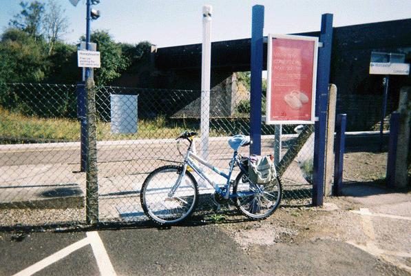 Honeybourne Station. I have reserved a space for my bike, its not essential but there is only space for 3 bikes so I'm not taking a chance. The hat ont he saddle is for comfort.