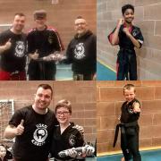 Clockwise from top left: Ethan Haggit, Ollie Monk, Reece Kemp and George Davey. Picture: United Sport Karate Organisation