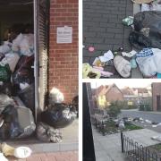 RUBBISH: Overflowing bin sheds at various points at Cornell Court, Evesham, and the issue has spread to the road.