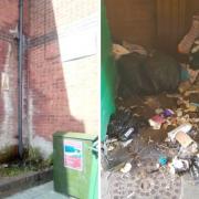 Leaky pipers damaging the building's exterior and overflowing bins are just some of the issues affecting the residents of Shawcross Walk in Evesham