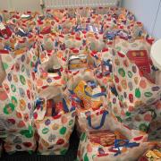 The hampers prepared by Rooftop Housing and Caring Hands in the Vale