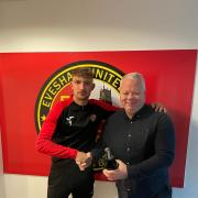 Evesham United's Levi Steele was named player of the match on Saturday