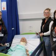 Students Lottie, Hannah and Rosie in the new facility at Pershore College.