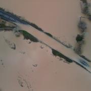 Flooding on Pershore Bridge which led to its closure.
