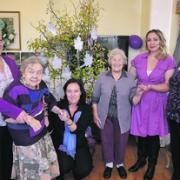Jean Perkins (Head Housekeeper), Marjorie Nuttall (Resident), Gwen Crookshank (Administrator), Maud Mutton (Resident), Jenny Clay (Activities Co-ordinator) and Ann Collier (Carer) celebrating Dignity Week at Waterloo Care House