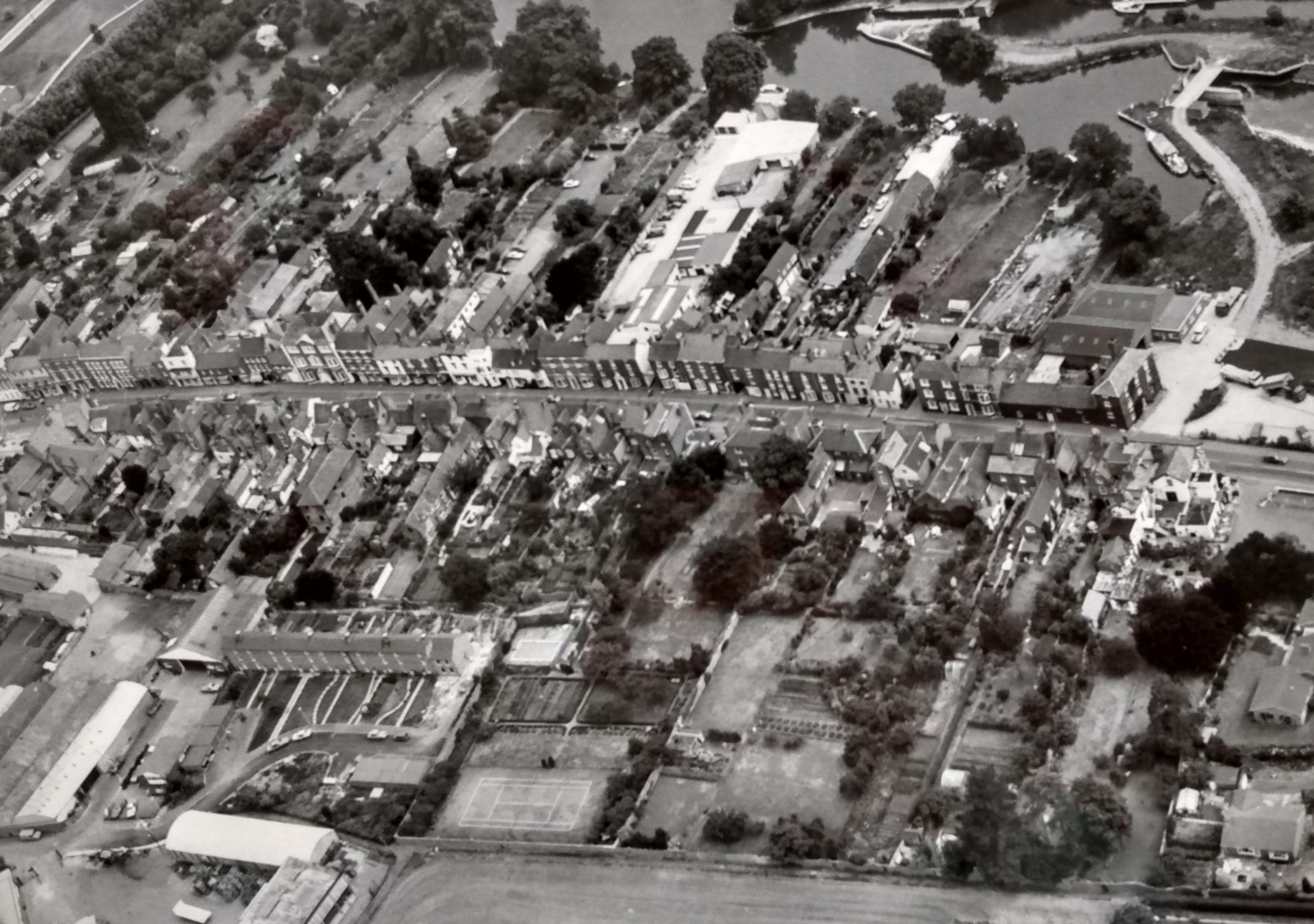 A rarely seen aerial shot of Pershore’s Bridge Street, dating we think from some time in the 1970s
