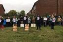 PROTEST: Residents of Defford Road in Pershore gathered to protest the propsed installation of a 5G mast near to their homes