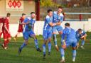 Pershore Town players celebrate during 2-1 win over Mangotsfield United