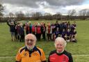 Founders of Pershore’s 3AT, John Staveley (front left) and David James (front right) enjoy the fun matches with home team players and Worcester Warriors Foundation inclusion team