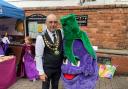 Mayor Richard Grantham and festival mascot Prunella