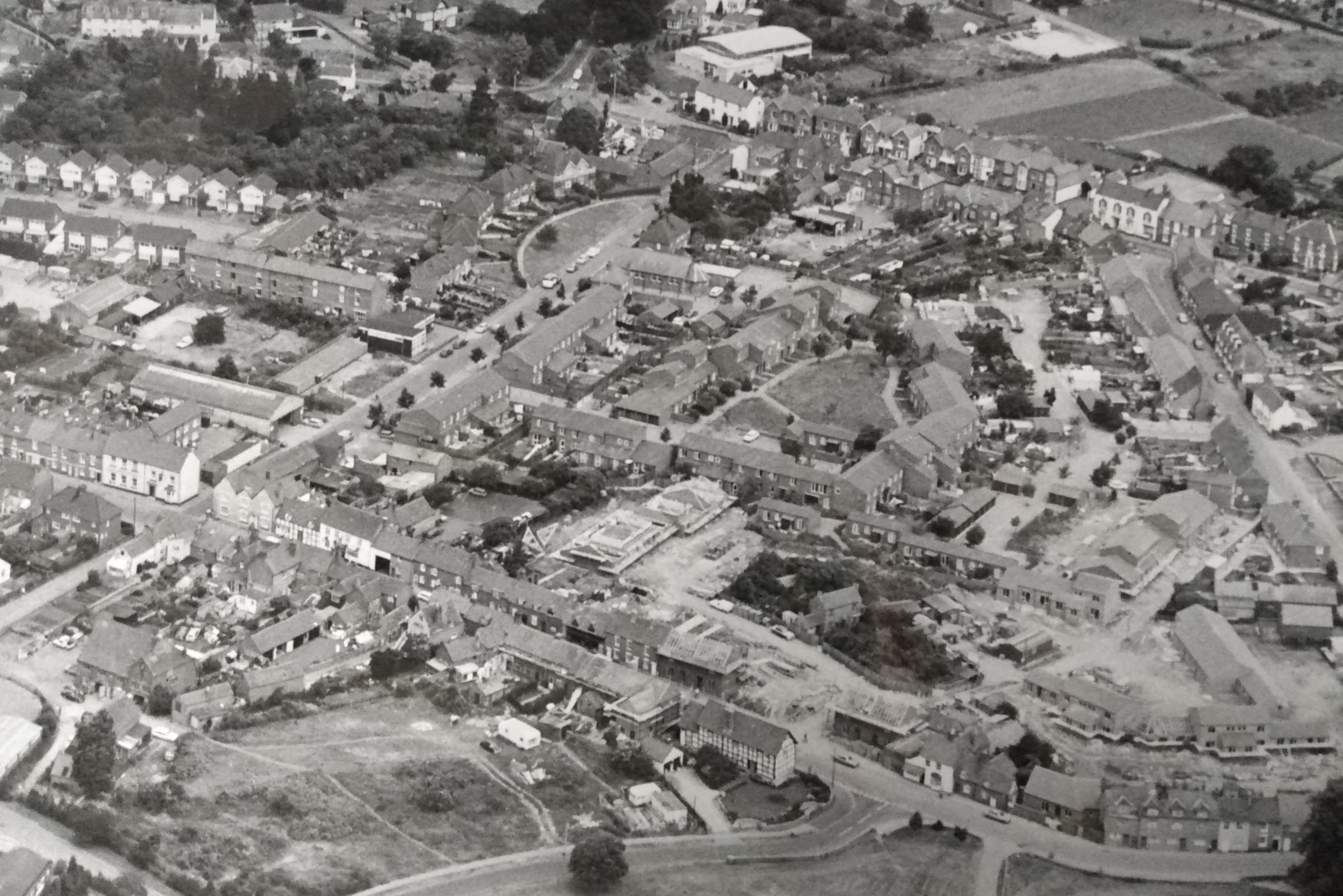 This aerial picture was taken in July 1979 and shows a view of the renovations and construction around Newlands in Pershore