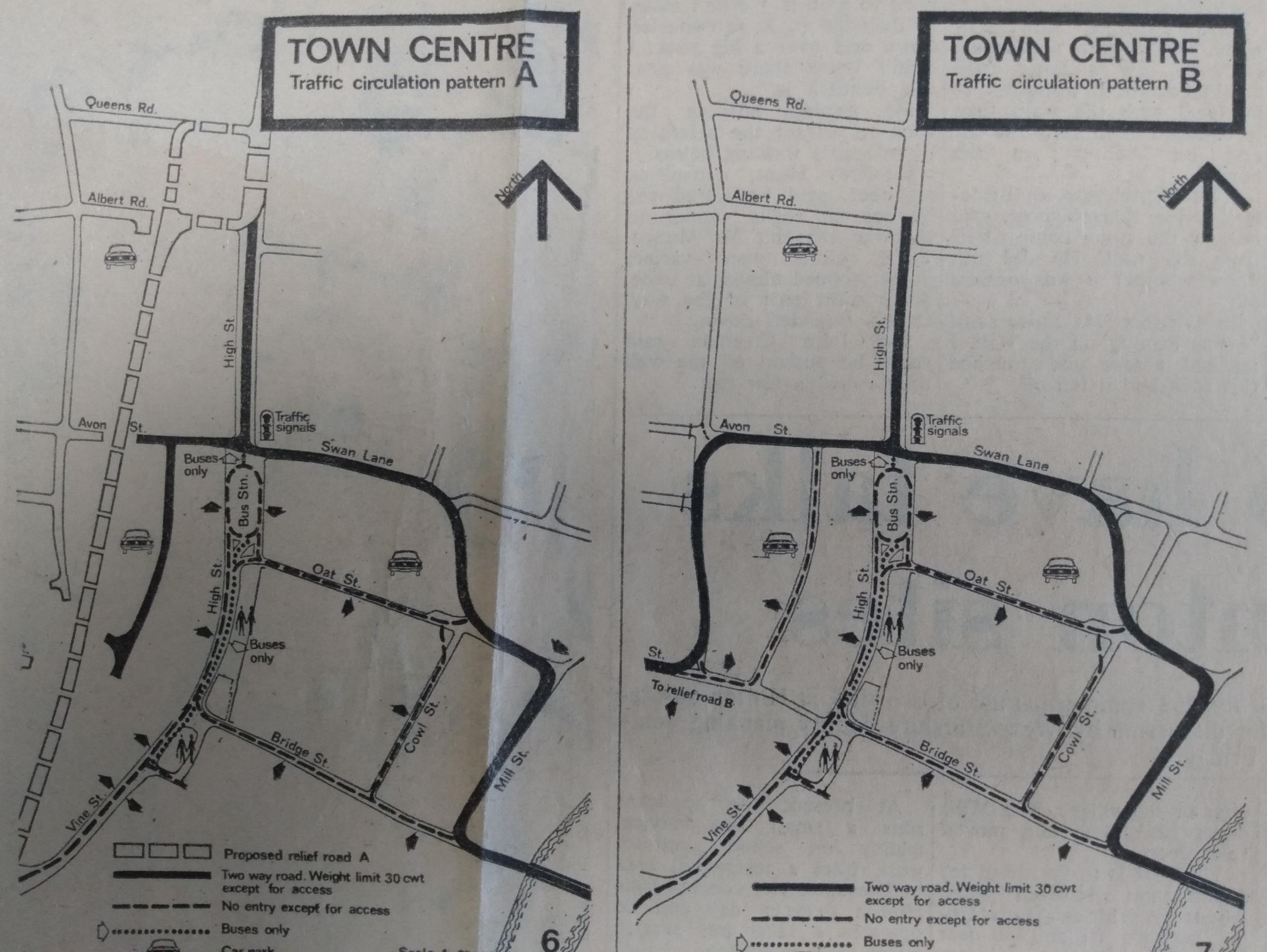 Proof that little changes over the years - this story from July 1973 which showed “A Plan for the quieter Evesham of 1986”, and two options being considered for traffic flow in the town
