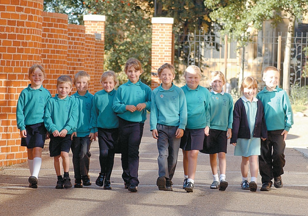 Pupils of Abbey Park First School in an award-winning walkway by Pershore Town Hall in September 2003