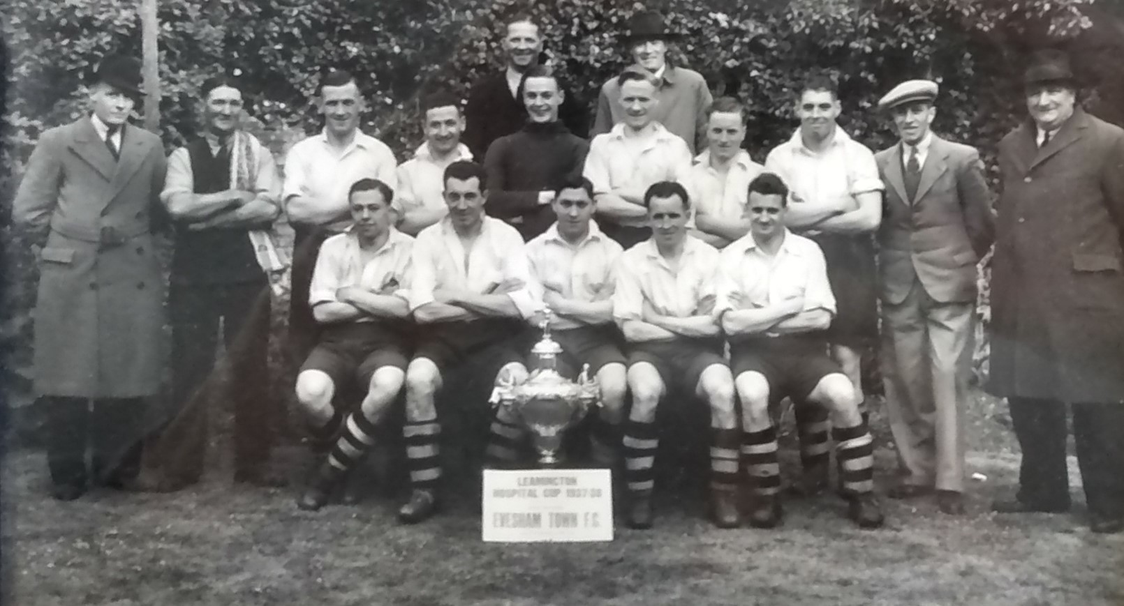 The Evesham Town FC line-up with the Leamington Hospital Cup, which they won the in the 1937-38 season 