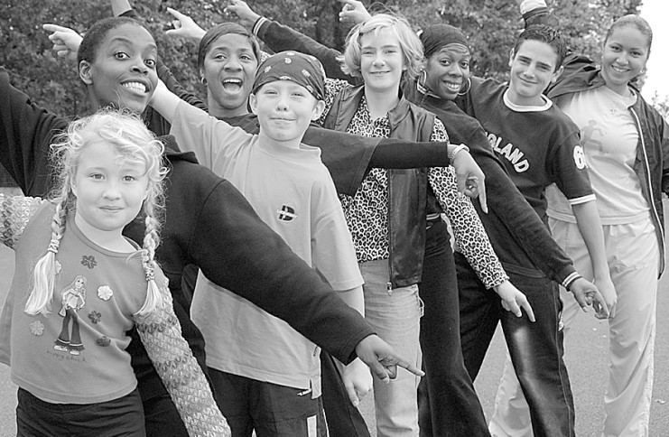 Dancing fun in 2002 for the girls of Ace Dance and Music, Jenny Dunn, Gail Parmel, Feiyon Johnson and Zeze Kolstad with pupils Sarah Tarplee (St Richards), Tom Singleton (Simon de Montfort), Amy Nash (Vale of Evesham School) and Stephen Lawrence (Evesham