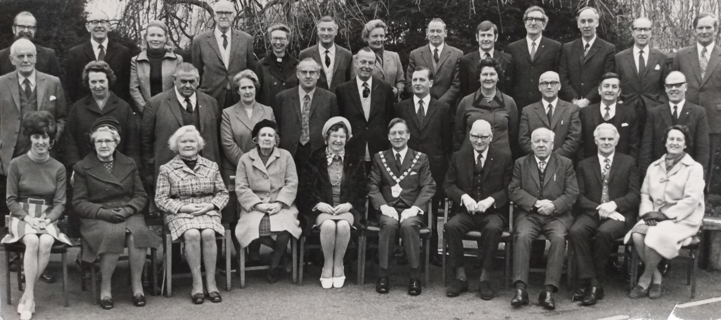 Members of Pershore Rural District Council pictured at their penultimate meeting in February 1974 shortly before local government reorganisation came into effect