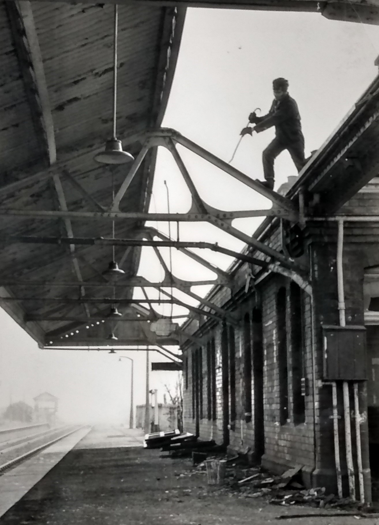 Demolition work goes on at Pershore railway station in March 1970