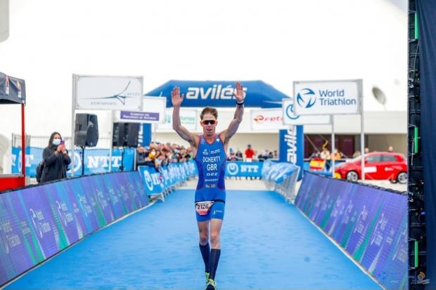 GOLD: Evesham's Alex Doherty wins the age-group World Duathlon Championship for Great Britain in Aviles, Spain.