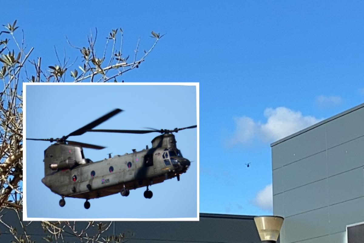 Noisy military helicopter flies over Evesham