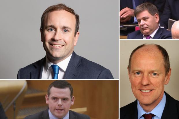 Evesham Journal: These are just some of the MPs to issue a vote of no confidence letter against Boris Johnson. Pictured, Aaron Bell (top left),-Andrew Bridgen (top right), Douglas Ross (bottom left) and Nick Gibb (bottom right). Photos via PA/Parliament.