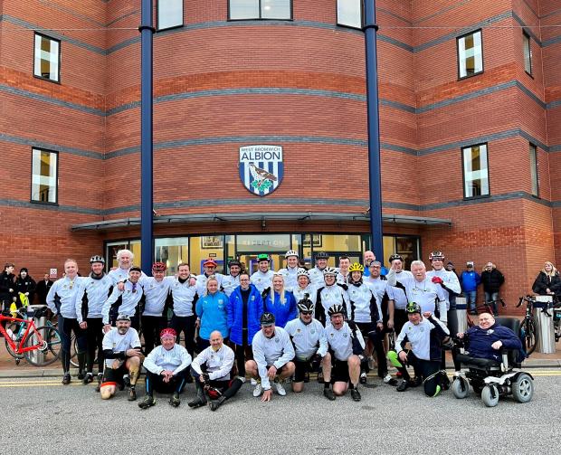 Evesham Journal: The team arrive at The Hawthorns, having cycled 180 miles