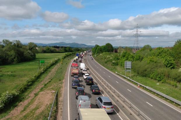 GRIDLOCK: Long queues of traffic building on the A4440 this morning