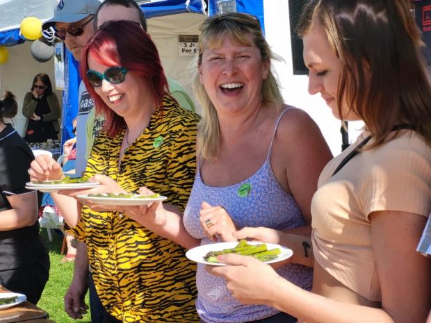 Evesham Journal: In true Evesham spirit, an asparagus eating competition was held at the festival