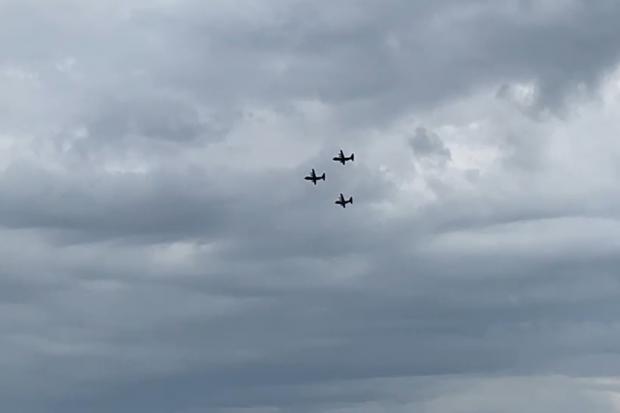 Three Hercules transport planes were spotted flying in formation