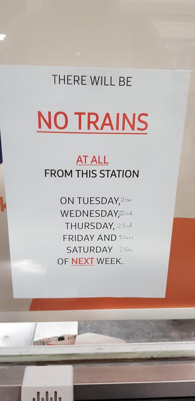 Evesham Journal: Sign at Worcester Foregate Station on display over the weekend.