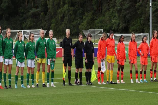 IN THE MIDDLE: Rosie Johns (middle) refereed England Women U18s vs Republic of Ireland U18s last weekend.