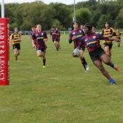 Romeo Johnson about to score the second try for Evesham colts. Picture: Andrew Moore