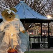 Pershore Abi, the Benefice Bear, is ready for Christingle in the cold