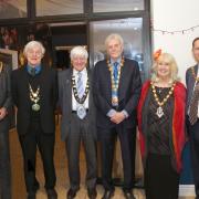(L to R) Chairman of Worcestershire County Council Steve Mackay, Mayor of Pershore Julian Palfrey, Mayor of Stourport-on-Severn Danny Russell, Mayor of Droitwich Spa William Moy, Mayor of Evesham Sue Amor, and Chairman Wychavon District Council Robert