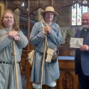 Matt Cloverleaf and Clive Emerson completed a medieval pilgrimage to raise money to save the Almonry over the Easter weekend. Here they deliver a handwritten message to Reverend Andrew Spurr