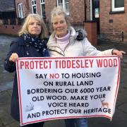 MP Harriett Baldwin and Pershore Town councillor Val Wood protest the 450-home development
