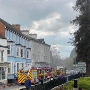 RESPONSE: Fire crews at the scene in Waterside in Evesham this afternoon