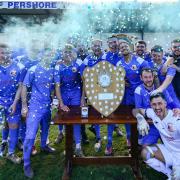 News: Pershore Town celebrate winning the Hellenic League Division One title.