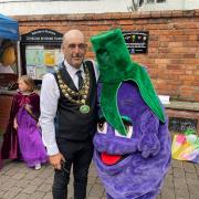 Mayor Richard Grantham and festival mascot Prunella
