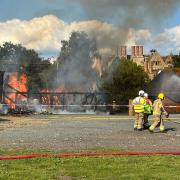 Farm building fire at Abbot's Salford, near Evesham