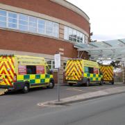 04.04.13..Worcester....Ambulances wait outside Accident and Emergency at Worcestershire Royal Hospital....